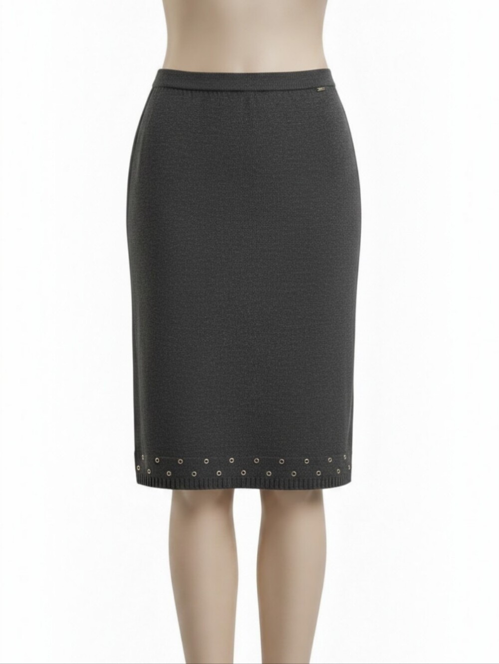 St. John Sport Santana Knit Studded Grommet Hem  Skirt Charcoal Grey Sz Lg